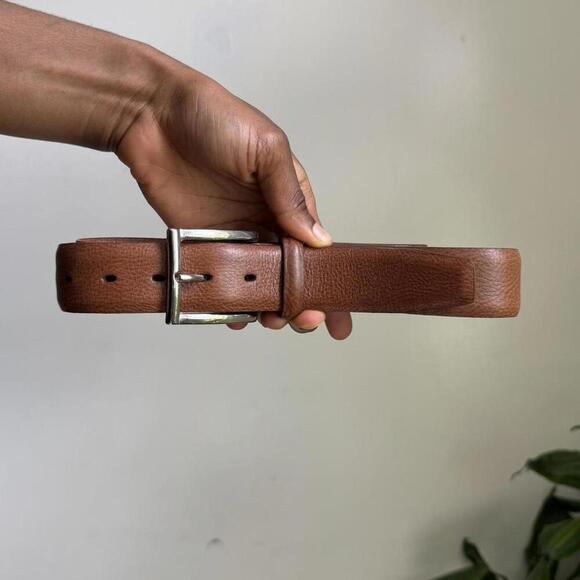 Vintage Brown leather belt with silver buckle‎ size 36